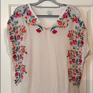Sundance blouse for ladies, embroidered with flowers, Size Large
